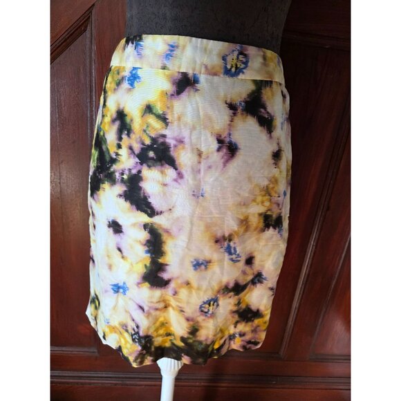 J.Crew Womens Tie-Dye Linen Silk Skirt Size 6 Yellow Purple Black Side Zip - Picture 1 of 5